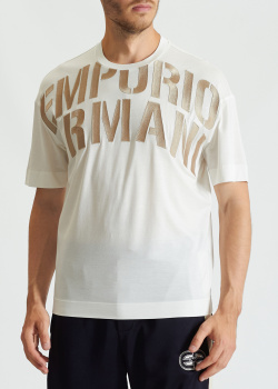 Белая футболка Emporio Armani с объемной вышивкой, фото